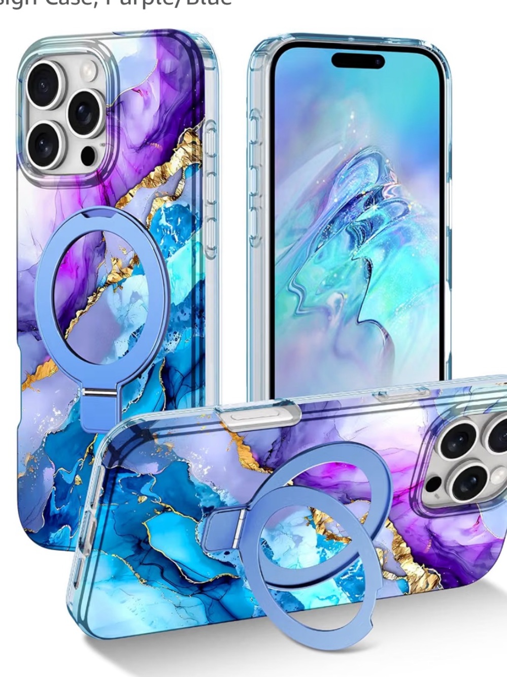 iPhone 16 Pro Max Purple Blue Marble MagSafe Compatible ShockProof Phone Case
